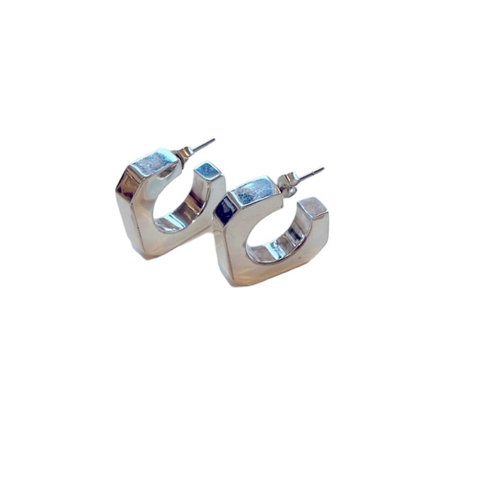 Vintage open square sterling silver hoop earrings